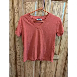 Women's v-neck cotton T-shirt in orange/rust color by Double zero size S